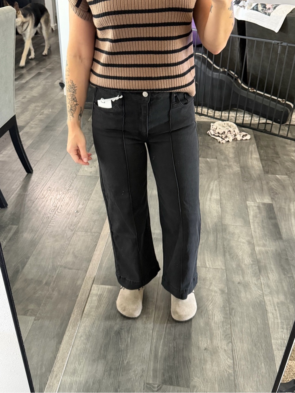 Zenana Outfitters Black Straight-Leg Jeans with Front Seam